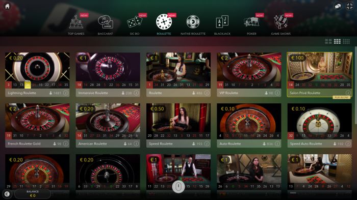 livecasino.nl - Lobby van Evolution Gaming bij een online casino. Overzicht rouletet spellen
